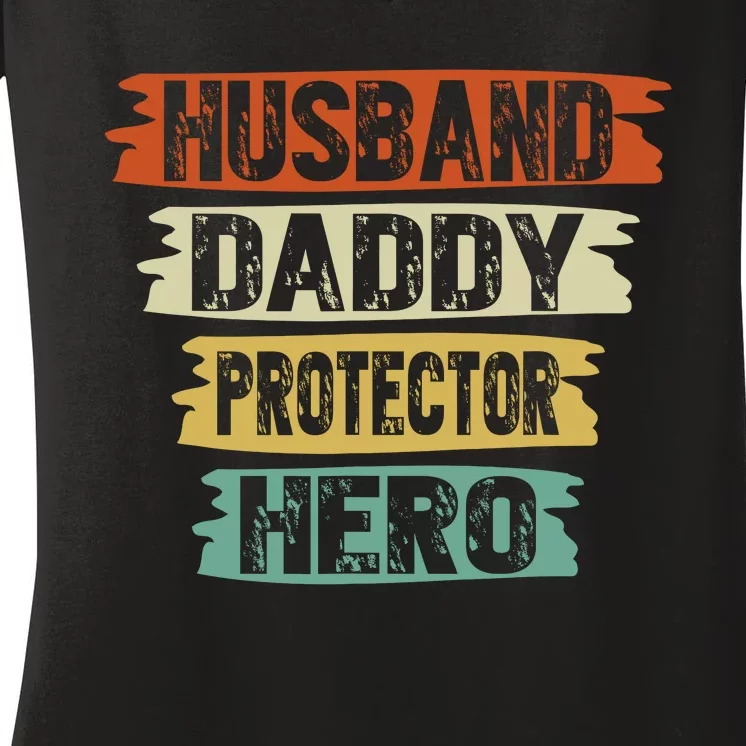 Retro Husband Daddy Protector Hero Fathers Day For Dad Women's V-Neck T-Shirt