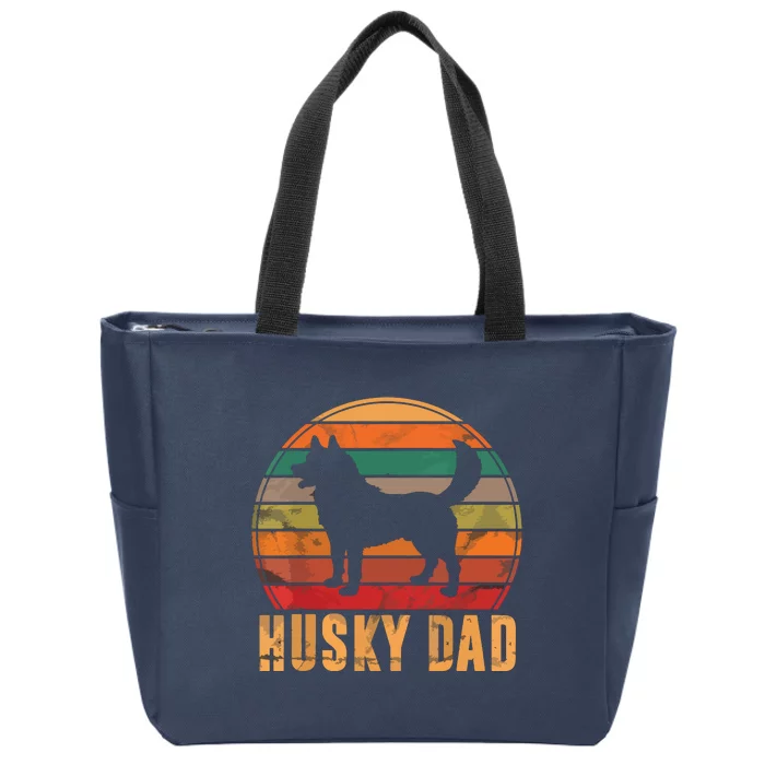 Retro Husky Dad Gift Dog Owner Pet Siberian Huskies Father Zip Tote Bag