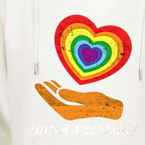 Rainbow Heart Design Acceptance Utism Distressed Meaningful Gift Womens Funnel Neck Pullover Hood