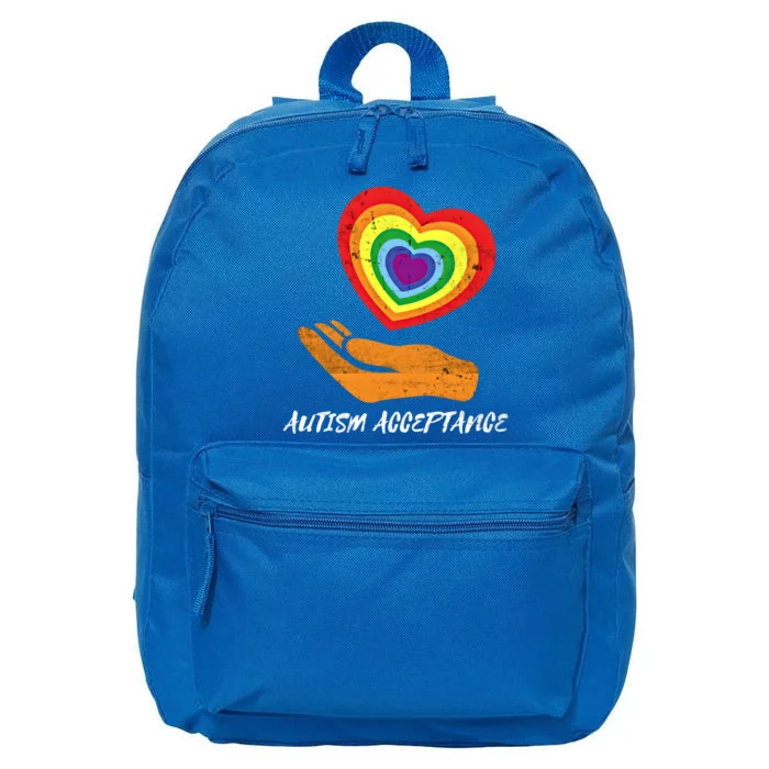 Rainbow Heart Design Acceptance Utism Distressed Meaningful Gift 16 in Basic Backpack