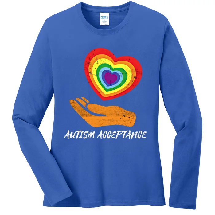 Rainbow Heart Design Acceptance Utism Distressed Meaningful Gift Ladies Long Sleeve Shirt