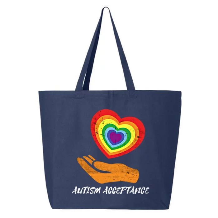 Rainbow Heart Design Acceptance Utism Distressed Meaningful Gift 25L Jumbo Tote