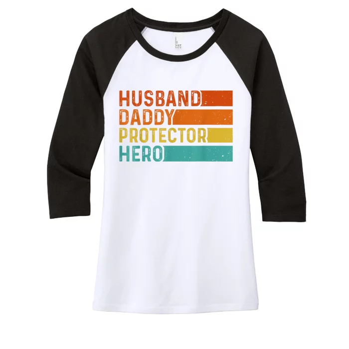 Retro Husband Daddy Protector Hero Fathers Day For Dad Women's Tri-Blend 3/4-Sleeve Raglan Shirt