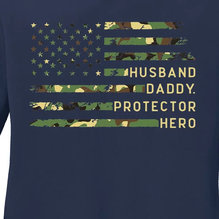 Retro Husband Daddy Protector Hero Fathers Day For Dad Ladies Long Sleeve Shirt