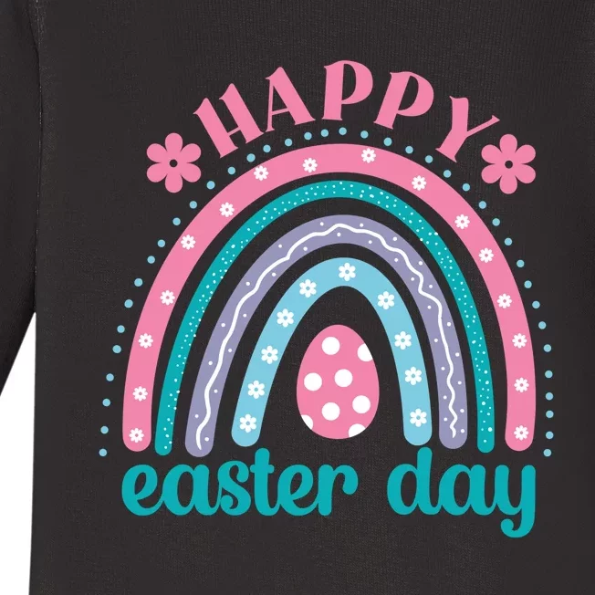 Rainbow Happy Easter Day Funny Bunny Easter Day Baby Long Sleeve Bodysuit