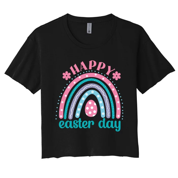 Rainbow Happy Easter Day Funny Bunny Easter Day Women's Crop Top Tee