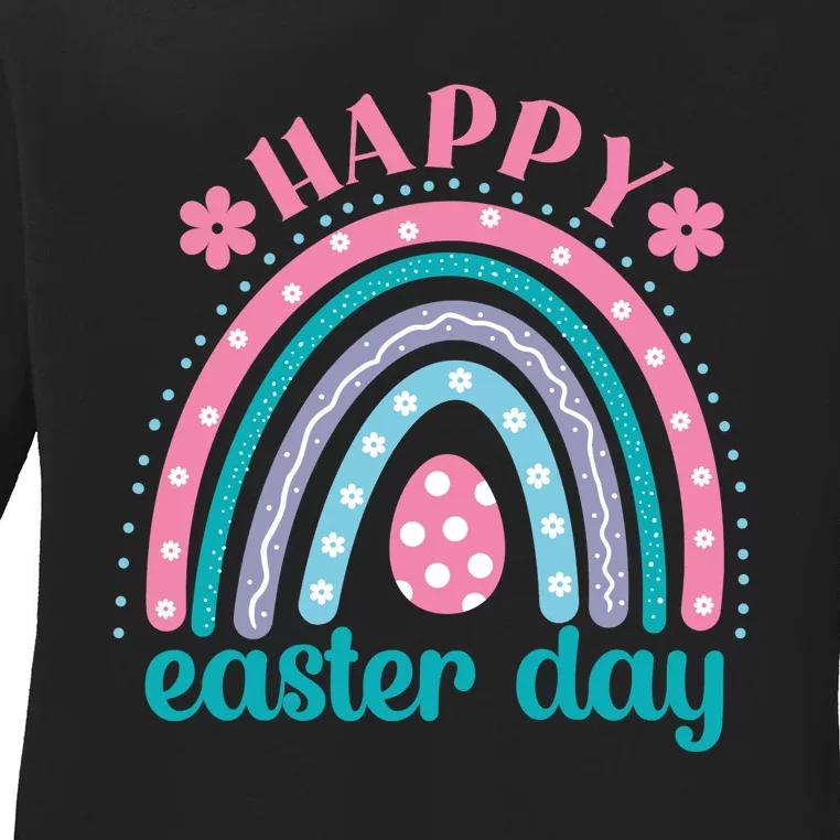 Rainbow Happy Easter Day Funny Bunny Easter Day Ladies Long Sleeve Shirt