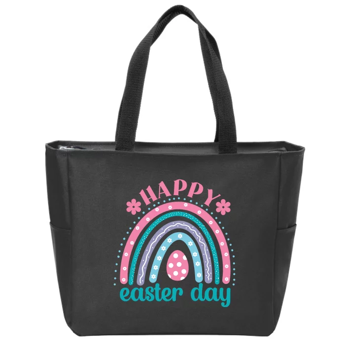 Rainbow Happy Easter Day Funny Bunny Easter Day Zip Tote Bag