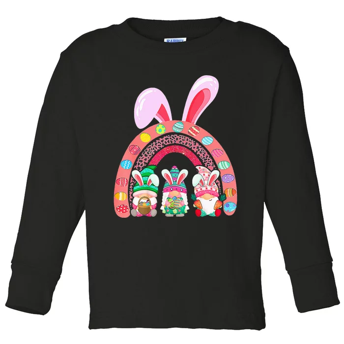 Rainbow Happy Easter Day Cute Gnome Easter Bunny Toddler Long Sleeve Shirt