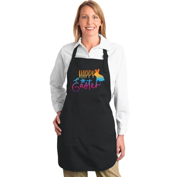 Rainbow Happy Easter Bunny Full-Length Apron With Pocket