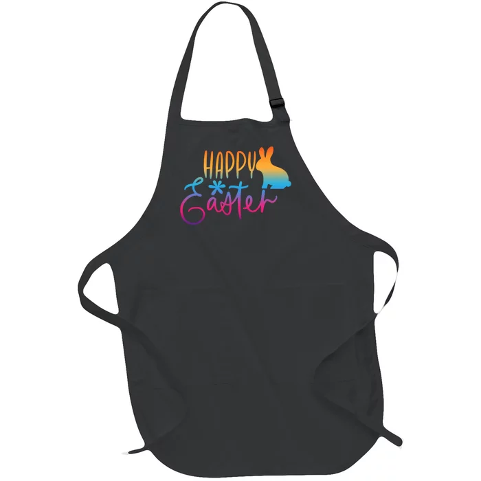 Rainbow Happy Easter Bunny Full-Length Apron With Pocket