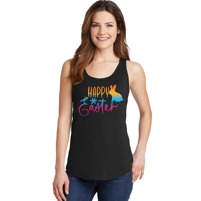 Rainbow Happy Easter Bunny Ladies Essential Tank