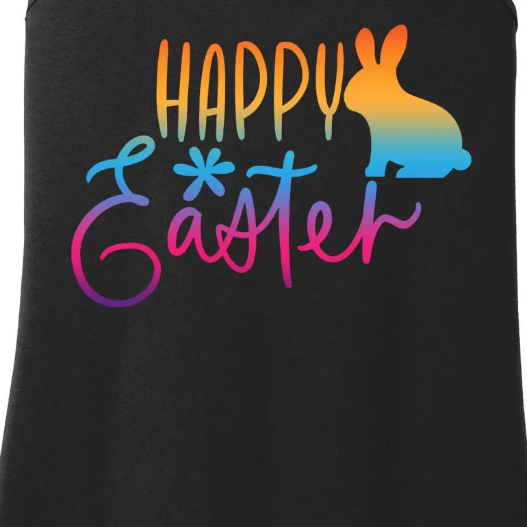 Rainbow Happy Easter Bunny Ladies Essential Tank