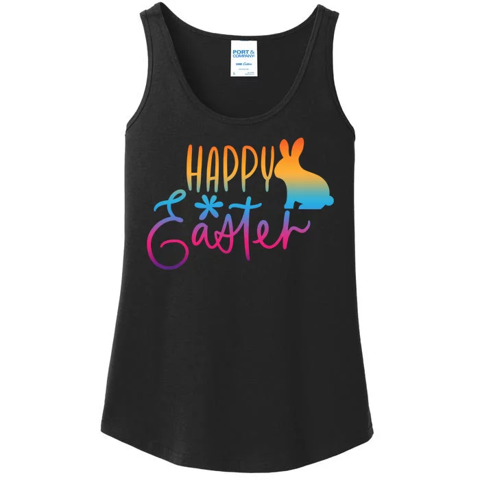 Rainbow Happy Easter Bunny Ladies Essential Tank