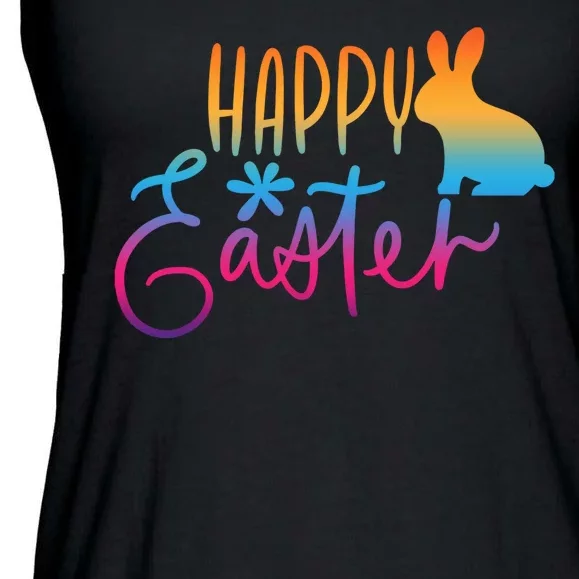 Rainbow Happy Easter Bunny Ladies Essential Flowy Tank