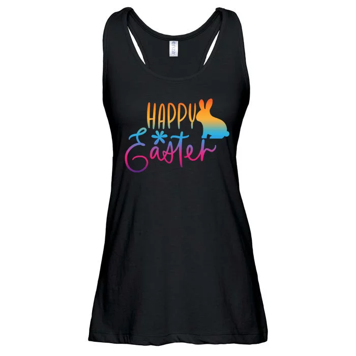 Rainbow Happy Easter Bunny Ladies Essential Flowy Tank