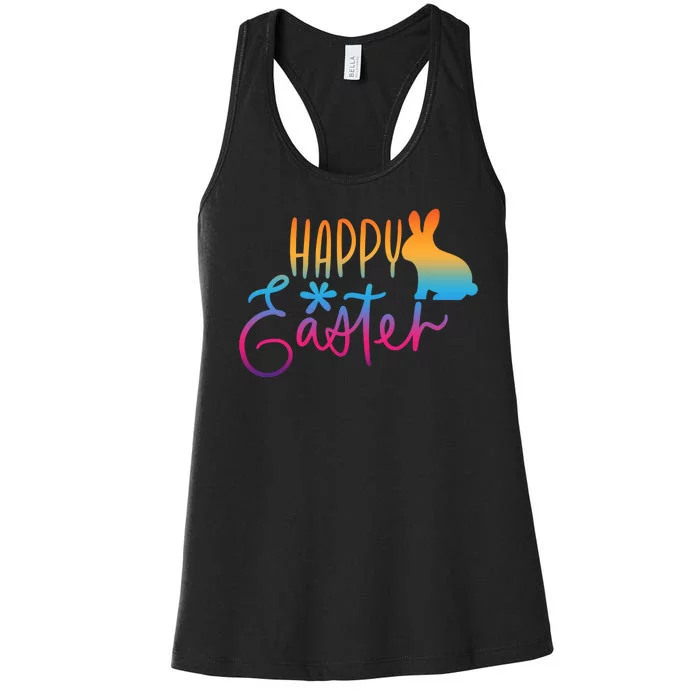 Rainbow Happy Easter Bunny Women's Racerback Tank