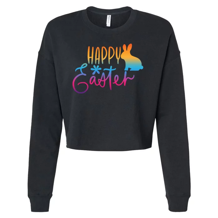 Rainbow Happy Easter Bunny Cropped Pullover Crew