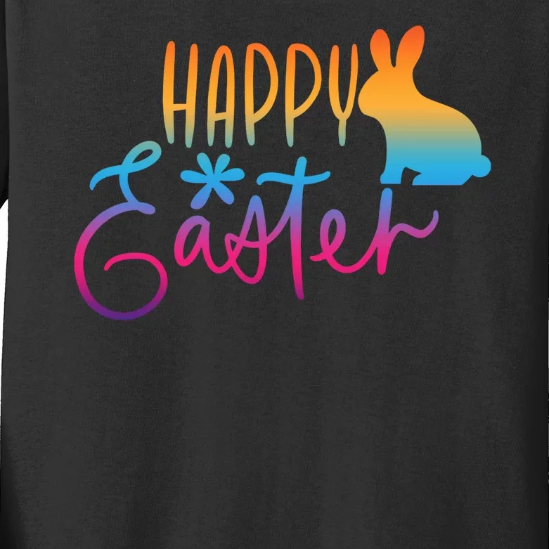 Rainbow Happy Easter Bunny Kids Long Sleeve Shirt