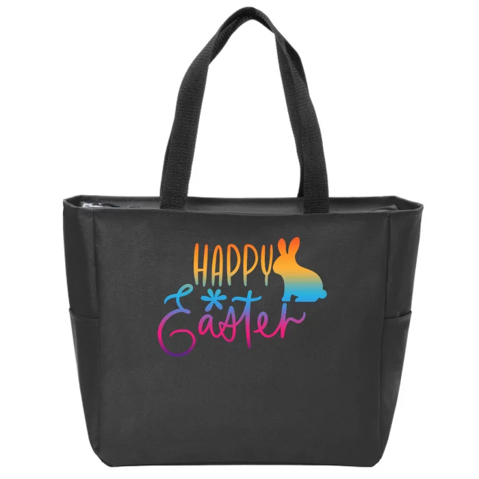 Rainbow Happy Easter Bunny Zip Tote Bag