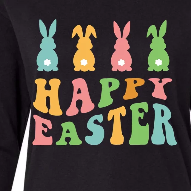 Retro Happy Easter Cute Bunny Rabbits Funny Easter Day Cute Gift Womens Cotton Relaxed Long Sleeve T-Shirt