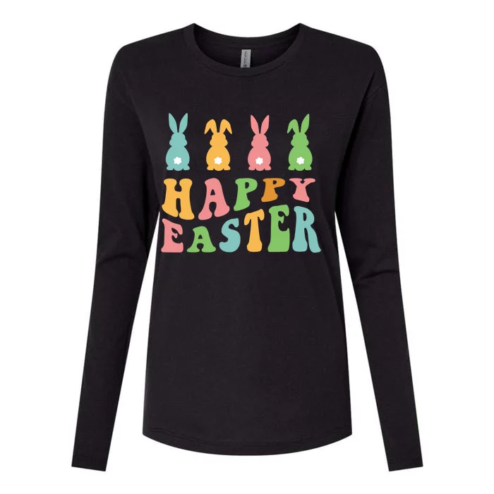 Retro Happy Easter Cute Bunny Rabbits Funny Easter Day Cute Gift Womens Cotton Relaxed Long Sleeve T-Shirt