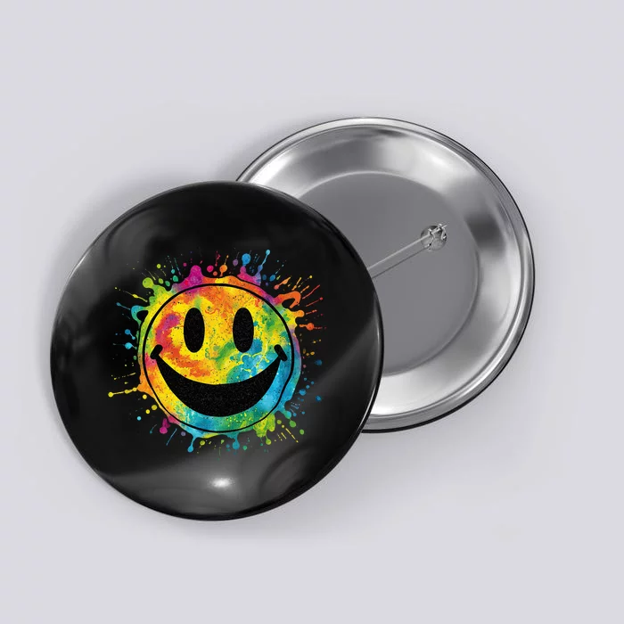 Retro Happy Face Rainbow Tiedye Splatter – 70s Peace Smile Button