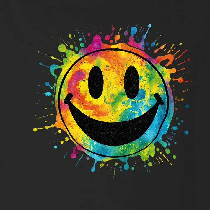 Retro Happy Face Rainbow Tiedye Splatter – 70s Peace Smile Toddler Long Sleeve Shirt