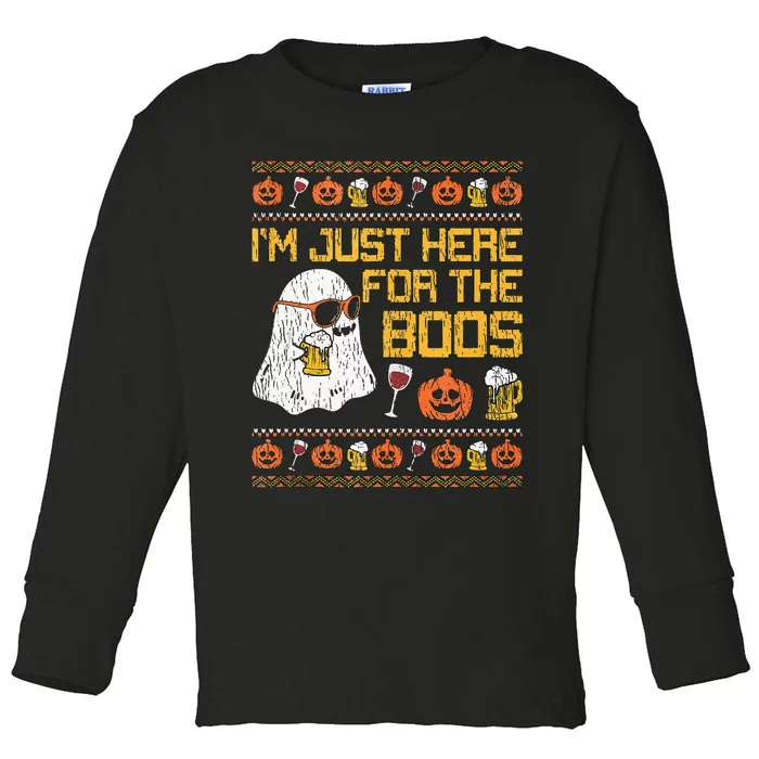 Retro Here For The Boos Ghost Halloween Costume Party Toddler Long Sleeve Shirt