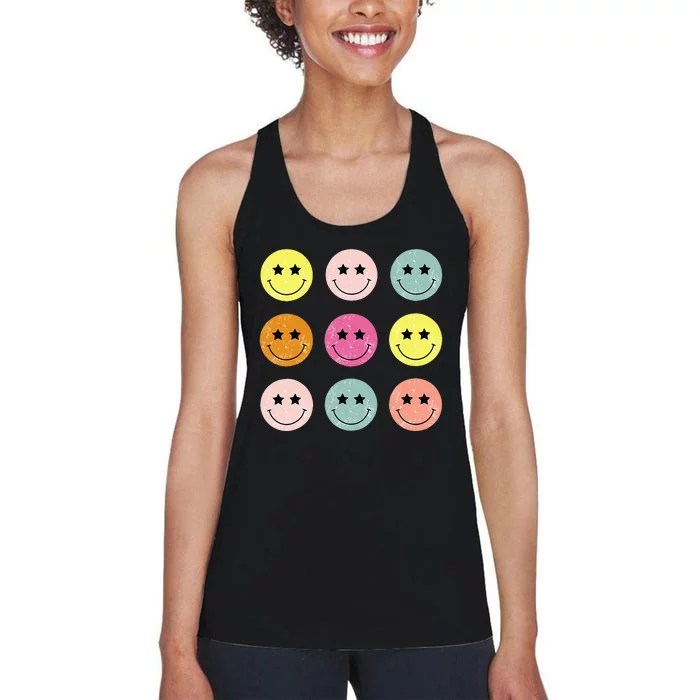 Retro Happy Face Checkered Pattern For Women Men Kids Women's Racerback Tank