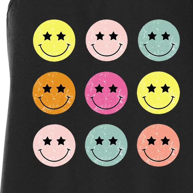 Retro Happy Face Checkered Pattern For Women Men Kids Women's Racerback Tank