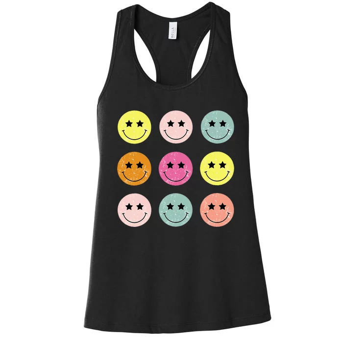 Retro Happy Face Checkered Pattern For Women Men Kids Women's Racerback Tank