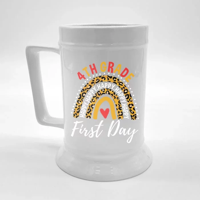 Rainbow Happy First Day Of School 4Th Grade Teacher Funny Gift Front & Back Beer Stein