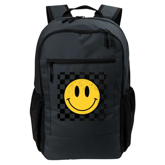 Retro Happy Face 70s Distressed Checkered Pattern Smile Face Daily Commute Backpack