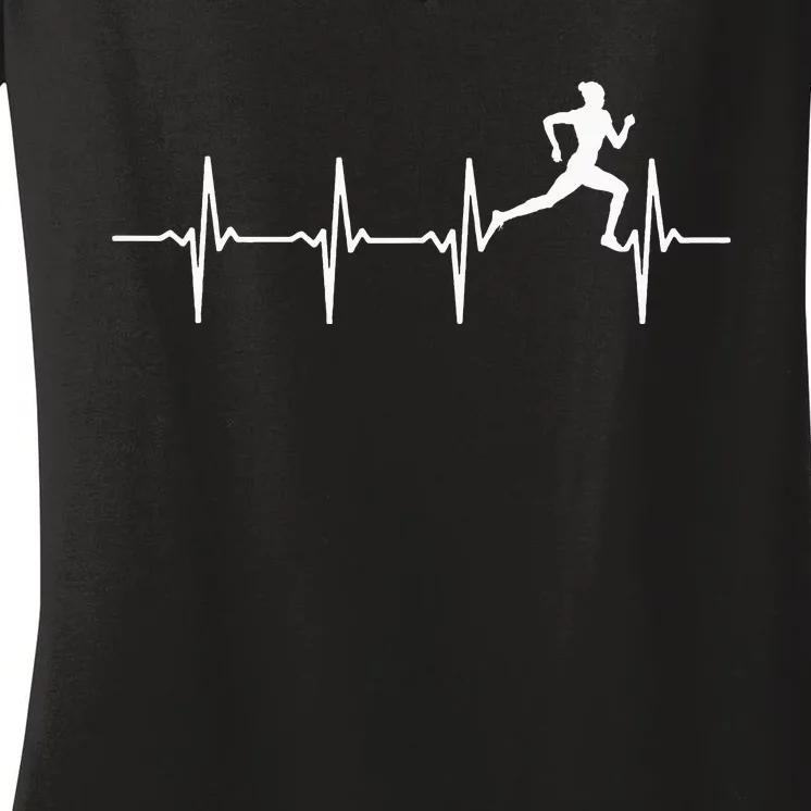 Running heartbeat for runners & joggers Women's V-Neck T-Shirt