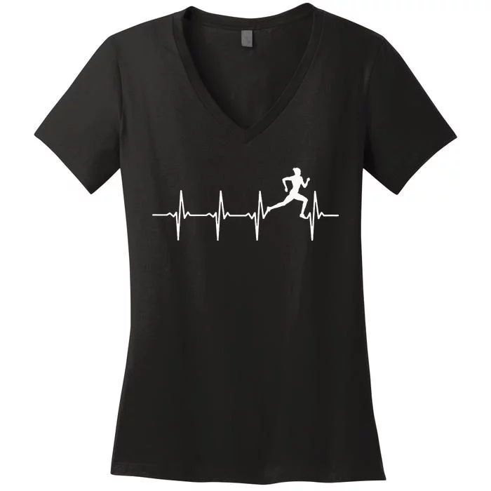 Running heartbeat for runners & joggers Women's V-Neck T-Shirt