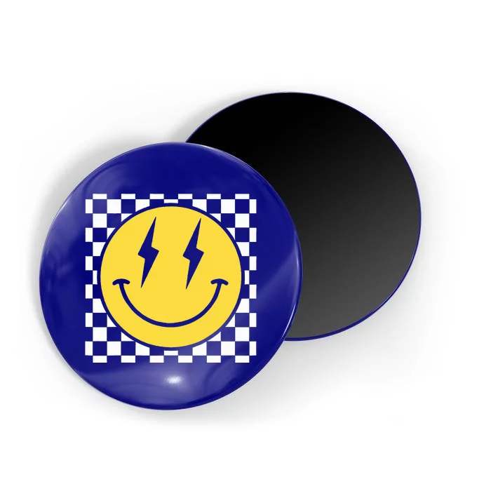 Retro Happy Face Distressed Checkered Pattern Smile Face Magnet