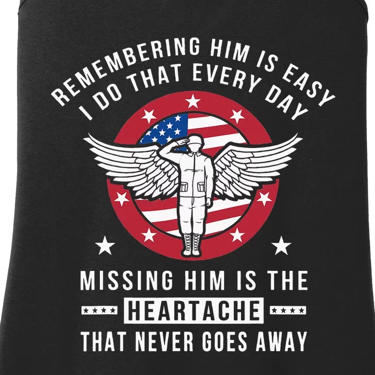 Remembering Him Fallen Hero Angel Soldier Ladies Essential Tank