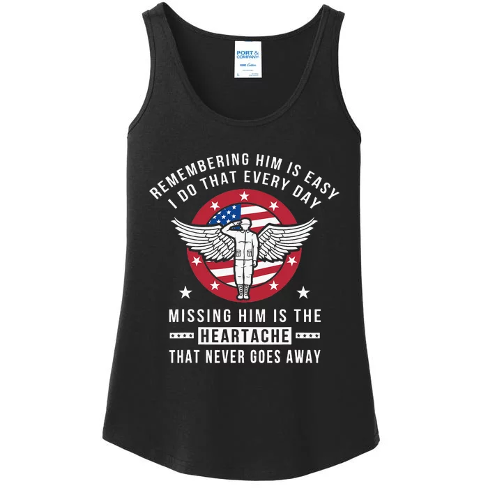 Remembering Him Fallen Hero Angel Soldier Ladies Essential Tank