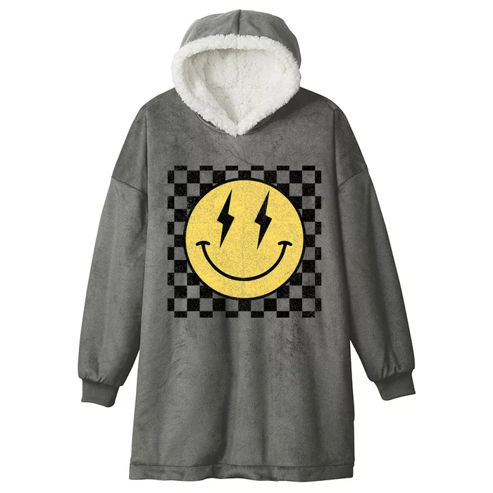 Retro Happy Face Checkered Pattern Smile Face Hooded Wearable Blanket