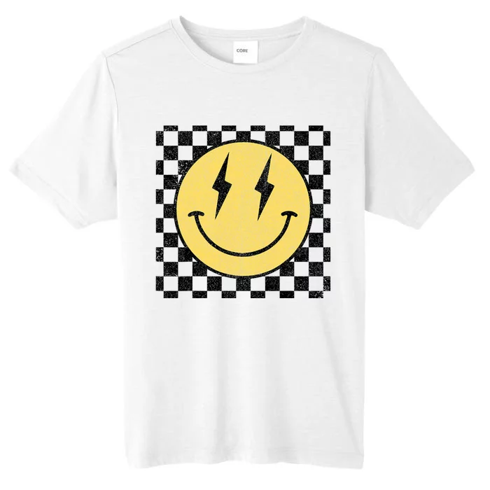 Retro Happy Face Checkered Pattern Smile Face ChromaSoft Performance T-Shirt