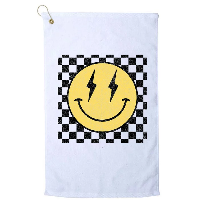 Retro Happy Face Checkered Pattern Smile Face Platinum Collection Golf Towel