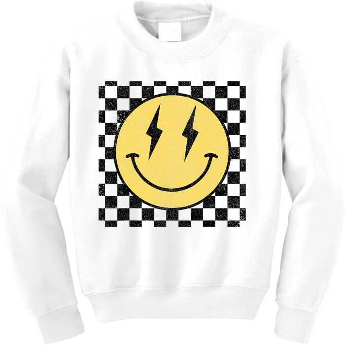 Retro Happy Face Checkered Pattern Smile Face Kids Sweatshirt