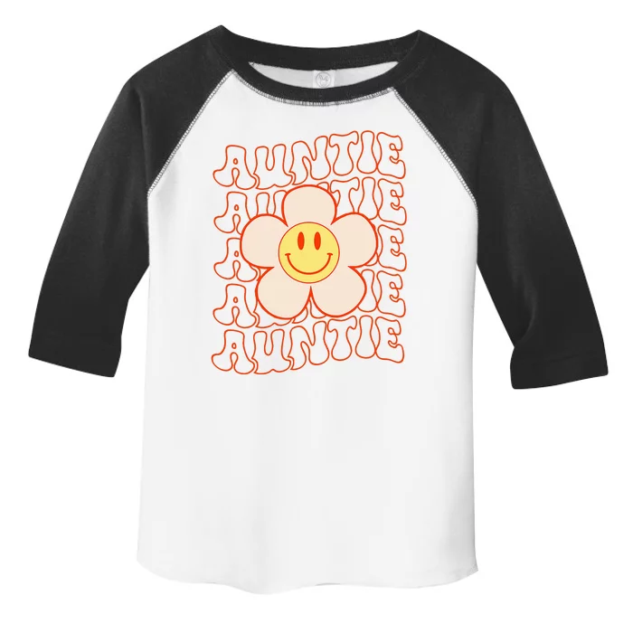 Retro Happy Face Aunt Auntie Groovy Daisy Flower Smile Face Toddler Fine Jersey T-Shirt