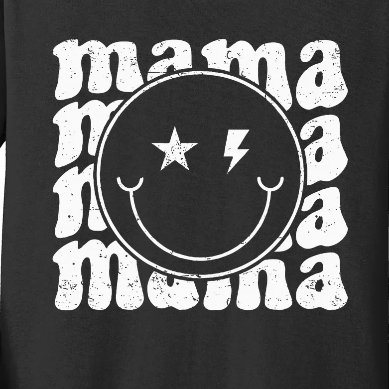 Retro Happy Face Mama Groovy Trendy New Mom Smile Face Kids Long Sleeve Shirt