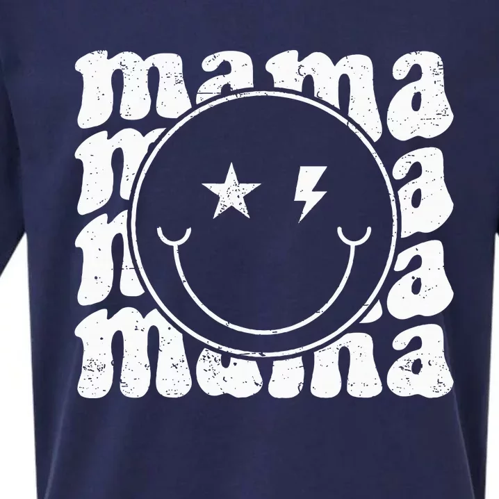 Retro Happy Face Mama Groovy Trendy New Mom Smile Face Sueded Cloud Jersey T-Shirt