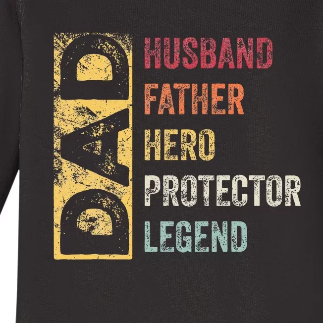 Retro Husband Father Hero Protector Legend Father Day Dad Baby Long Sleeve Bodysuit