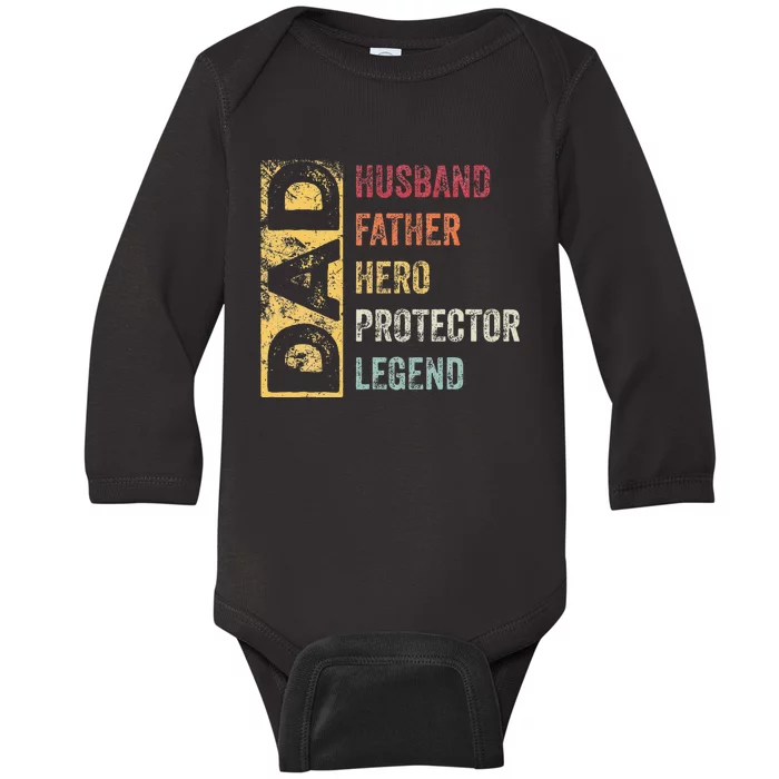 Retro Husband Father Hero Protector Legend Father Day Dad Baby Long Sleeve Bodysuit