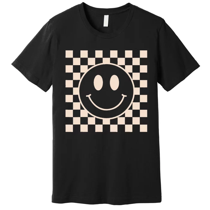 Retro Happy Face Checkered Pattern Premium T-Shirt