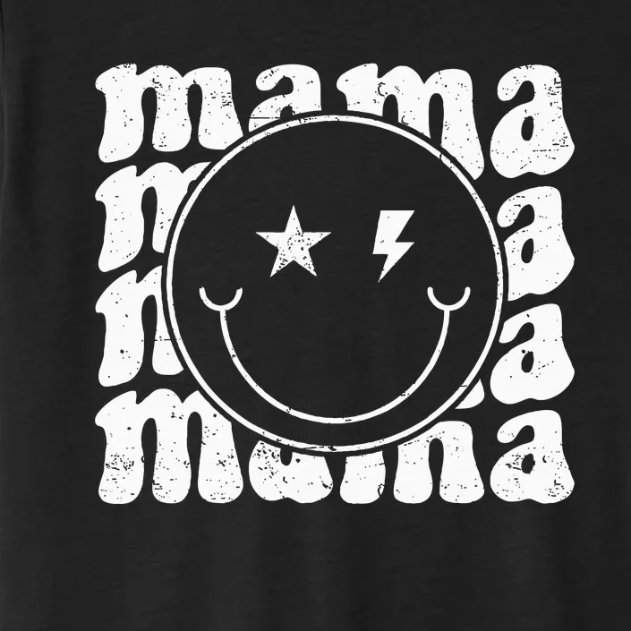 Retro Happy Face Mama Groovy Trendy New Mom Smile Face ChromaSoft Performance T-Shirt